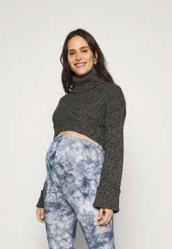 MAMALICIOUS MLCOURT KNITROLLNECK CROP - Pullover - Dark Grey Melange