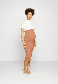 MAMALICIOUS MLSIA MIDI SKIRT - Jupe Crayon - Mocha Mousse