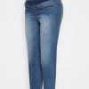 MAMALICIOUS MARBELLA RIB CROPPED COMFY - Jean Droit - Medium Blue Denim/washed