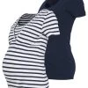 MAMALICIOUS 2 PACK MLLEA TESS MIX TOP - T-shirt Imprimé - Snow White / Navy