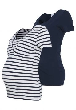 MAMALICIOUS 2 PACK MLLEA TESS MIX TOP - T-shirt Imprimé - Snow White / Navy