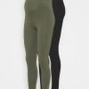 MAMALICIOUS MLLEA LONG 2 PACK - Legging - Black/thyme