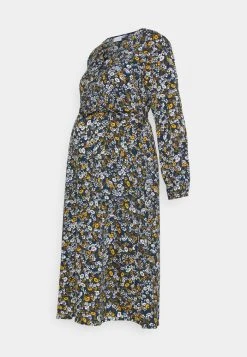 MAMALICIOUS MLZAMILA LIA WOVEN MIDI DRESS - Robe Chemise - Carbon/artwork Golden Oak Green