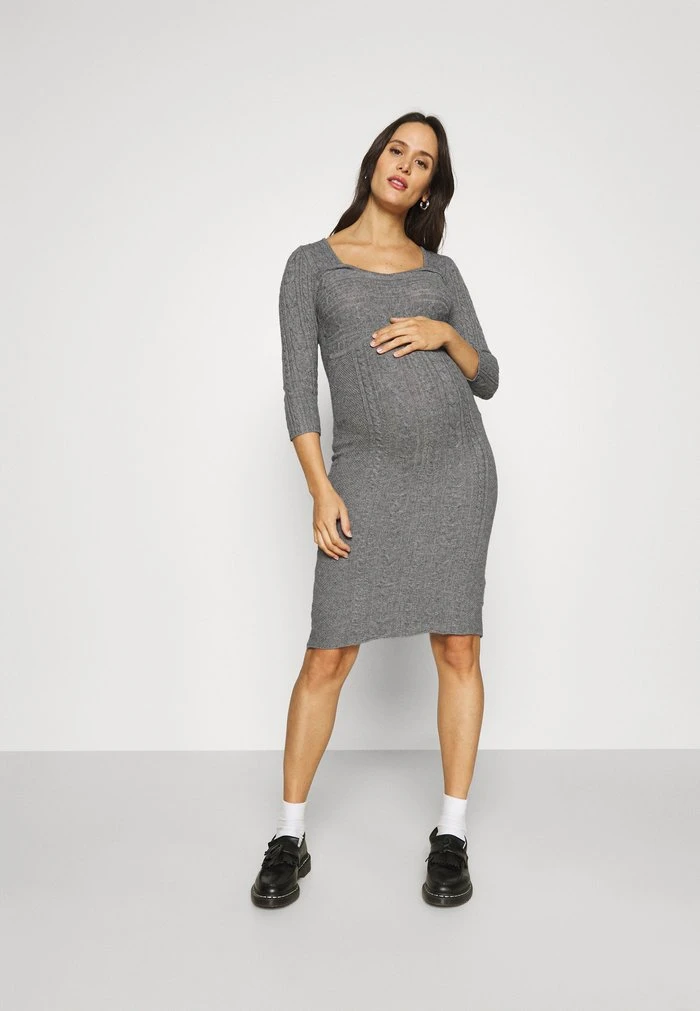 MAMALICIOUS MLSTEFANIE DRESS - Robe Pull - Medium Grey Melange