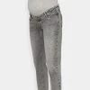 MAMALICIOUS TOWN CROPPED COMFY - Jean Slim - Light Grey Denim